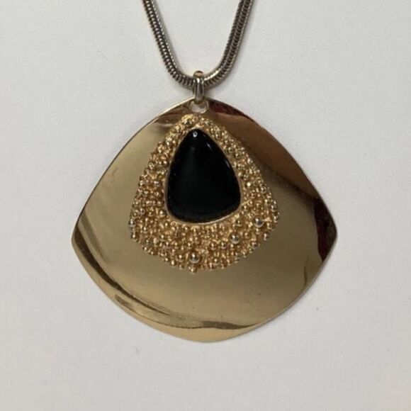 Vintage Napier Large Gold Tone and Black Lucite Statement Pendant - Picture 1 of 4